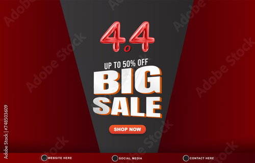 4.4 big sale discount template banner with blank space for product sale with abstract gradient red background design