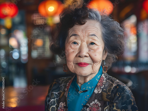 portrait of a elderly asian woman, generative ai image