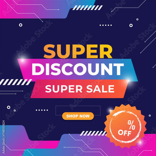 super discount template banner with blank space for product sale with abstract gradient black and purple background design