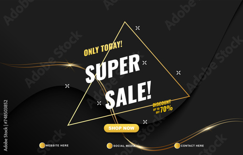 super sale discount template banner with copy space for product sale with abstract gradient black background design