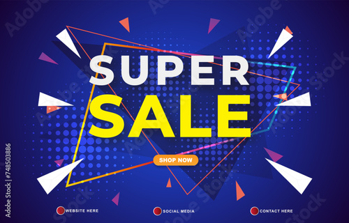 super sale discount template banner with copy space for product sale with abstract gradient blue background design