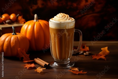 Creamy Pumpkin drink coffee. Spice latte hot. Generate Ai