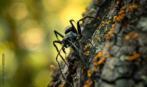 close up ant animal with plant and grass moss photo