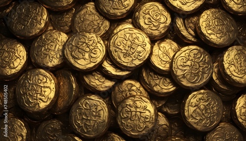 A lot of ancient gold coins macro photo