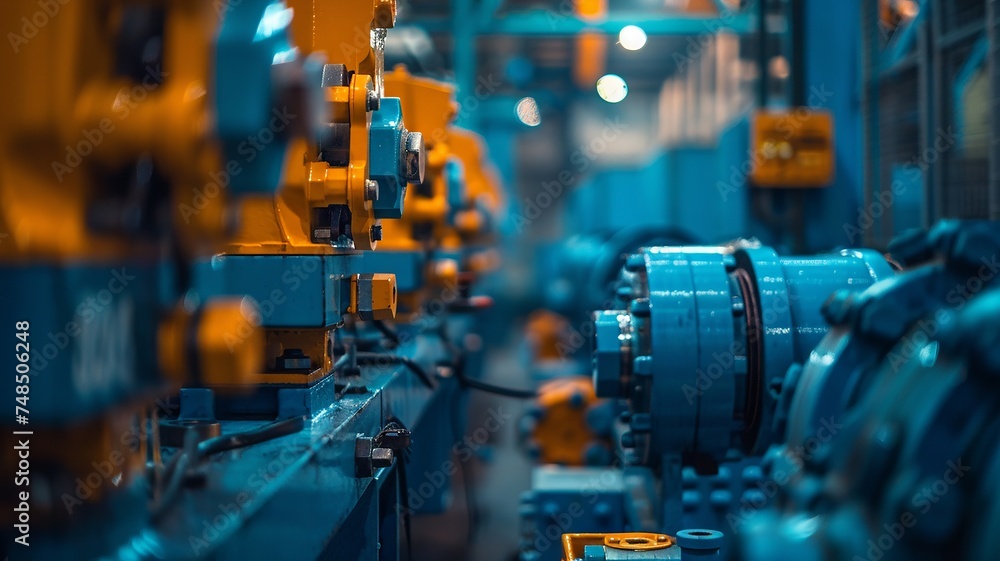 Fototapeta premium The blue and orange equipment signifies robust manufacturing capabilities