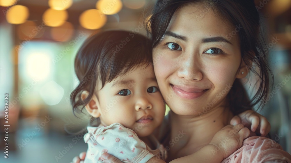 Asian Mother and Child: A Close-Up Portrait Generative AI Asian Mother and Child: A Close-Up Portrait Generative AI
