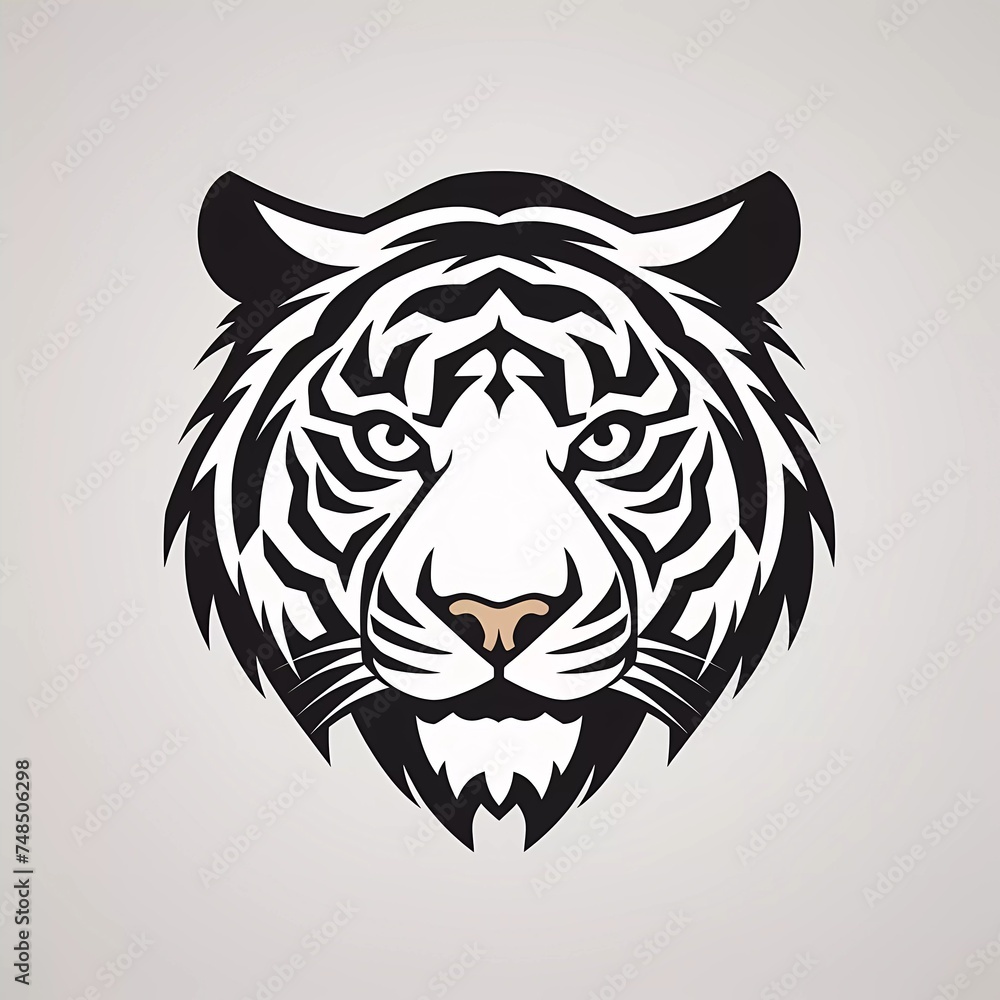 black and white tiger head vector logo, generative ai