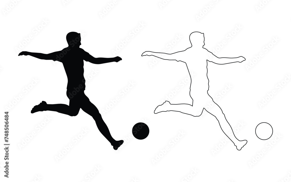 Football player on white background. Silhouettes of football players playing a game of football. Team competition striving for victory. Graphics for designers. Vector illustration.