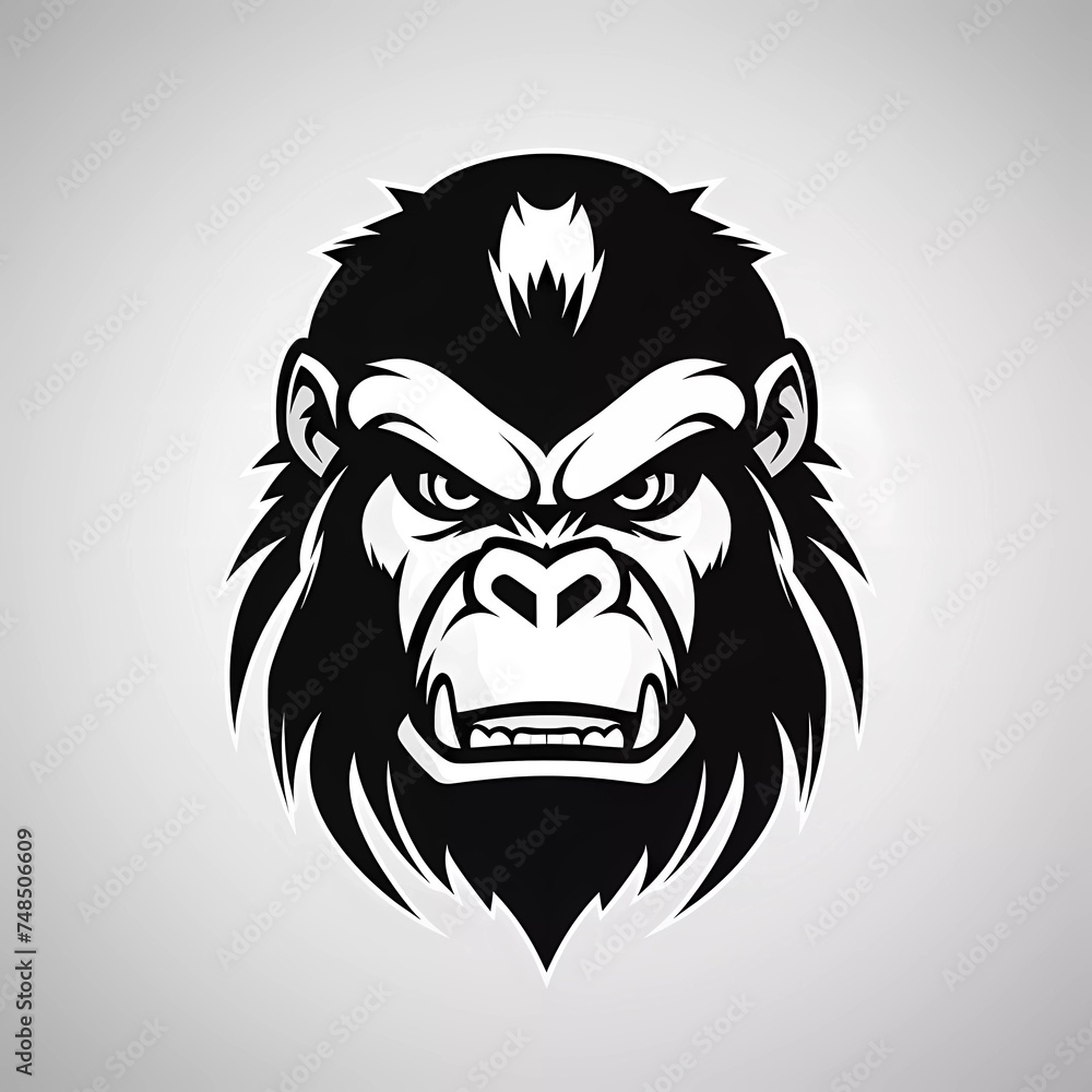 black and white gorilla head vector logo, with minimalist background. generative ai