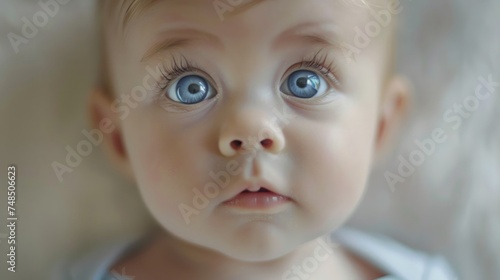 Baby Portrait: Captivating Closeup of Bright Blue Eyes Generative AI