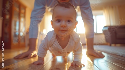 Baby's First Steps: A Joyous Milestone Generative AI photo