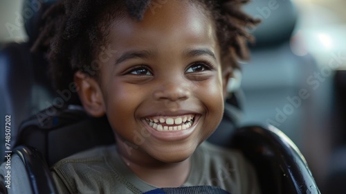 Smiling School Child in Wheelchair Generative AI