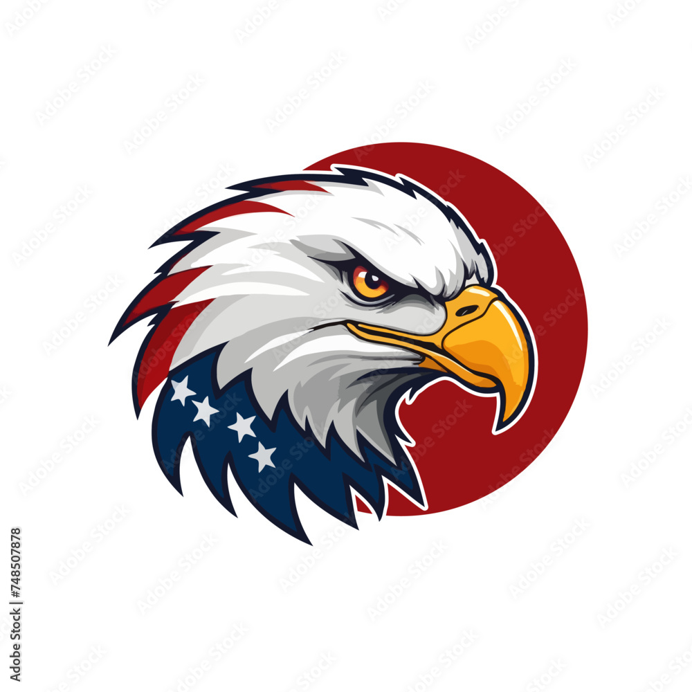 Fototapeta premium American eagle vector illustration. Colorful eagle mascot logo. American flag and Eagle combination