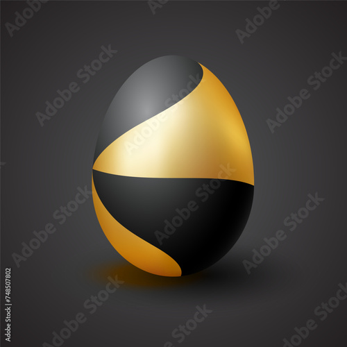 Gold egg with black geometric lines on a black gradient background for Happy Easter