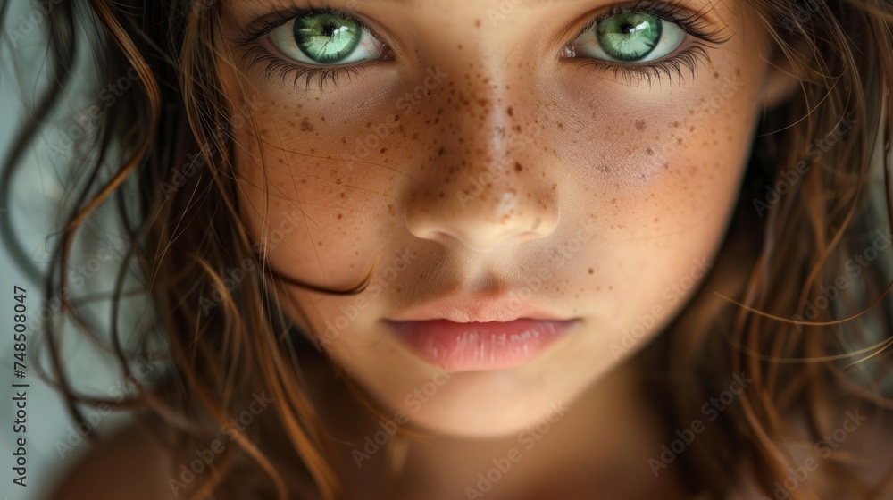 Mesmerizing Gaze: A Young Girl's Piercing Green Eyes Generative AI Mesmerizing Gaze: A Young Girl's Piercing Green Eyes Generative AI