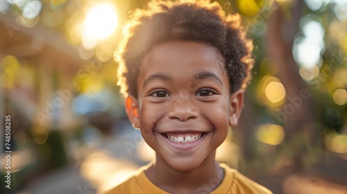 Portrait of a Happy African American Boy Generative AI