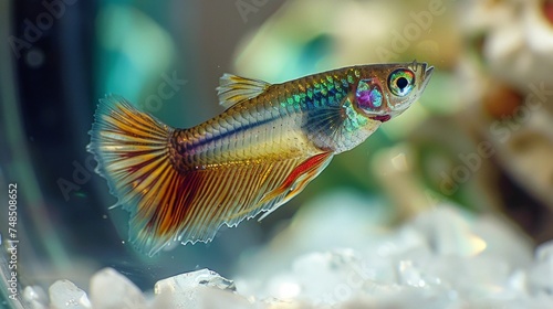 Mesmerizing Iridescent Guppy in Crystal-Clear Water Generative AI