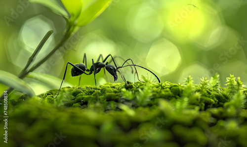 close up ant animal with plant and grass moss photo