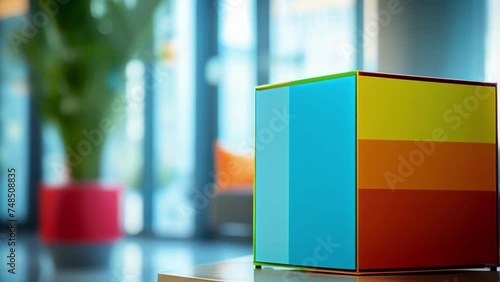 Detail shot of a colorful and creative employee suggestion box encouraging employees to share their ideas and contribute to the companys growth and success. photo