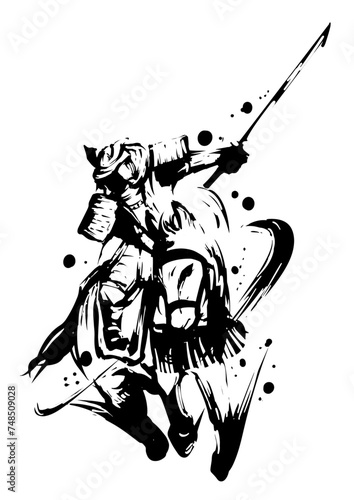 騎馬武者の墨絵