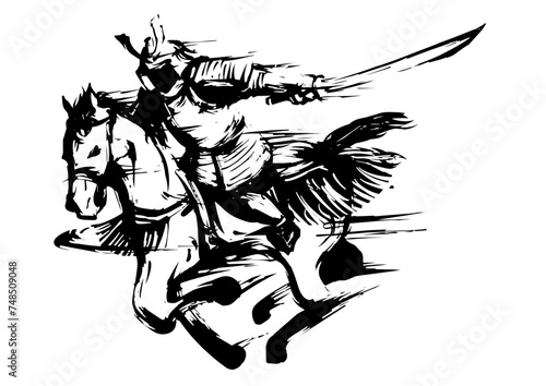 騎馬武者の墨絵