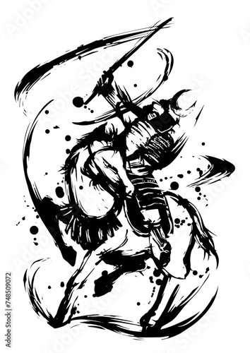 騎馬武者の墨絵