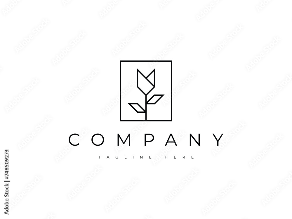 minimal flower geometric line logo design