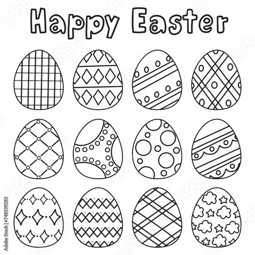 set of Easter egg outline vector coloring illustration