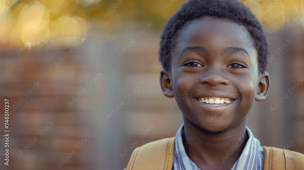 Smiling Young Black School Boy with Backpack Generative AI Smiling Young Black School Boy with Backpack Generative AI