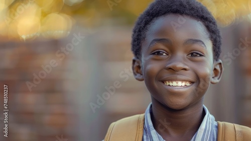 Smiling Young Black School Boy with Backpack Generative AI