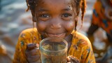 Young African Boy with Water Generative AI