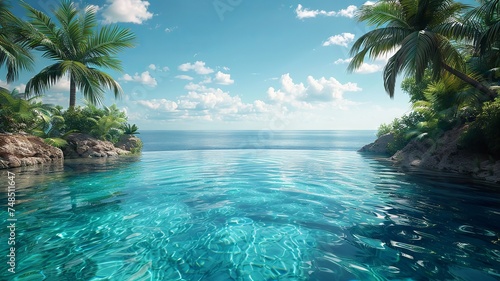Oasis-like setting with clear skies and serene pool waters