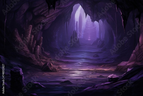 Cool Purple cave rock stone. Natural beauty. Generate Ai