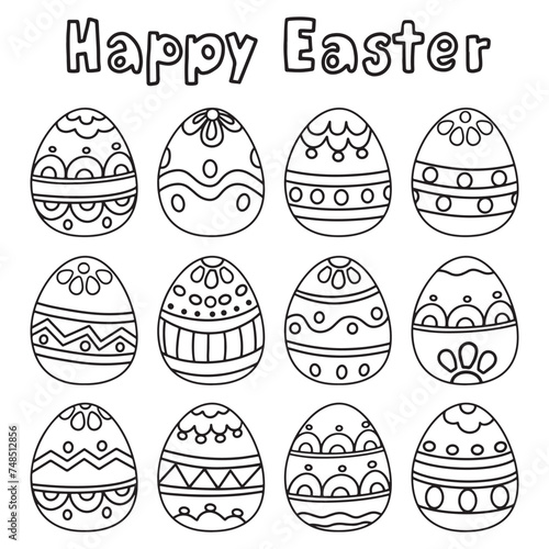 set of Easter egg outline vector coloring illustration