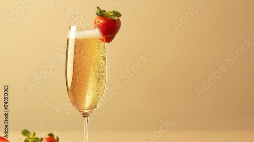 champagne toast, with a ripe strawberry adorning the glass and bubbles rising in the effervescent liquid