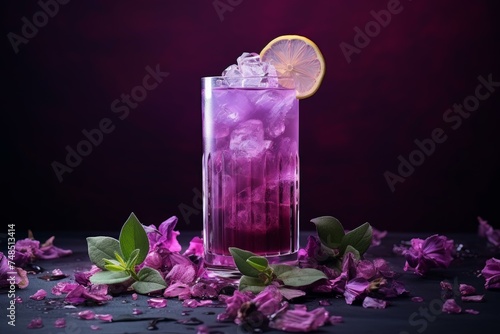 Vibrant Purple cocktail summer. Fresh cool. Generate Ai