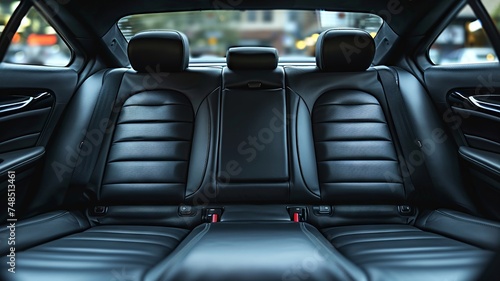 The car's backseat shows neat leather upholstery and tidy headrests © Malika