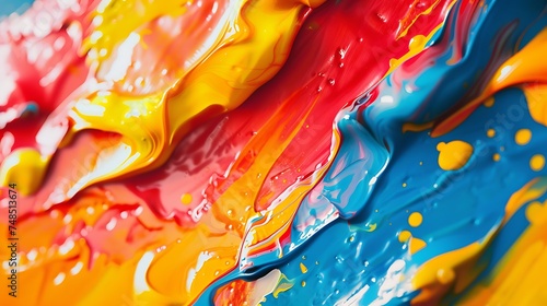 Close up shot of abstract shapes made of colorful acrylic paint