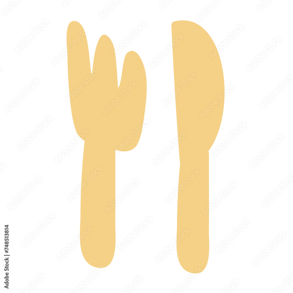Fork and knife. Flat design. Vector hand drawn illustrations on white background. Fork and knife. Flat design. Vector hand drawn illustrations on white background.