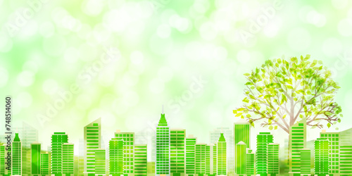 新緑　葉　ビル　背景