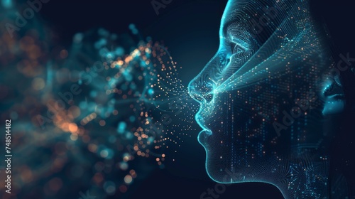 AI speaks letters, text-to-speech or TTS, text-to-voice, speech synthesis applications, generative Artificial Intelligence, and futuristic technology in language and communication.