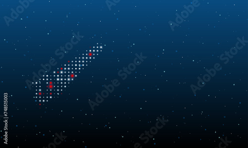 On the left is the hand saw symbol filled with white dots. Background pattern from dots and circles of different shades. Vector illustration on blue background with stars