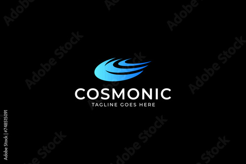 letter C or W with comet cosmic logo design for industrial finance company business
