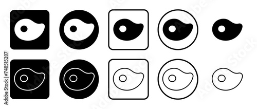 Icon set of steak symbol. Filled, outline, black and white icons set, flat style.  Vector illustration on white background