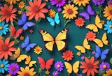 Top of view Colorful flowers with many butterflies looping scene. AI Generative 