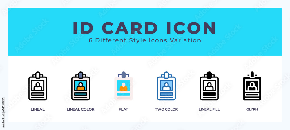 Id card icon set. outline. glyph black. flat color and filled line color Id card icon set. outline. glyph black. flat color and filled line color