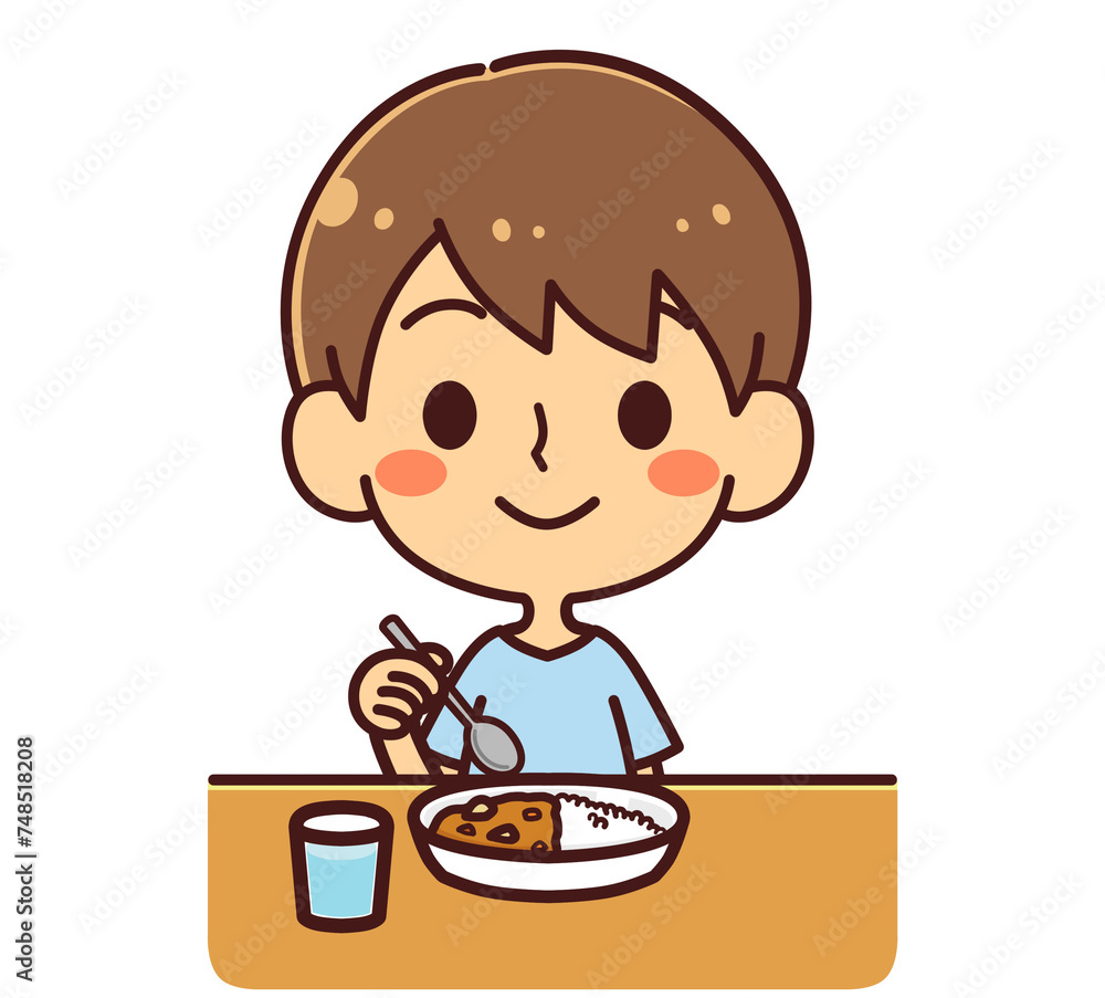 カレーを食べる男の子 イラスト素材 カレーを食べる男の子 イラスト素材