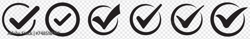 black check mark icon set isolated on white background. circle tick approved symbol. vector Illustration