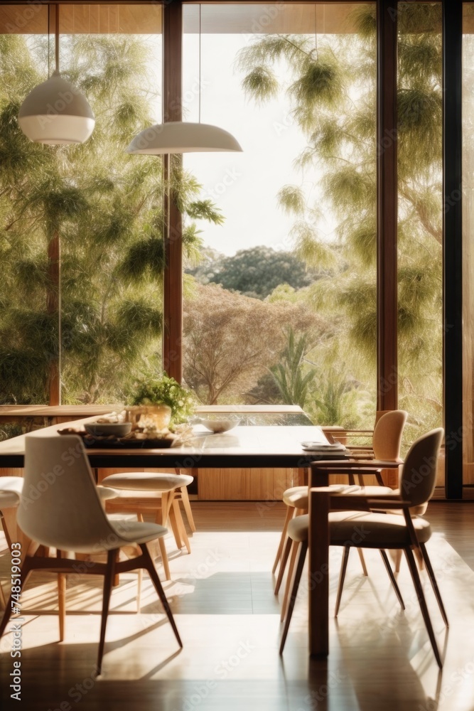 A serene and minimalist dining room