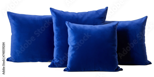 Collection of royal blue velvet cushions isolated on a transparent background  | png file photo